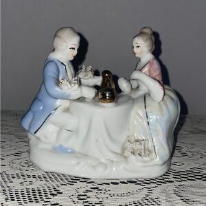 Vintage Victorian Couple Having Tea Porcelain Figurine Elegant Collectible